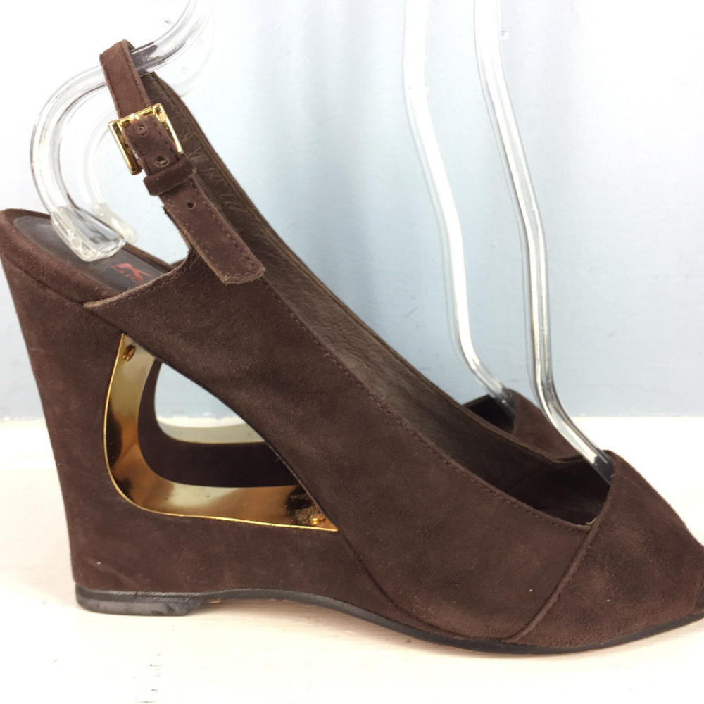 Michael KORS Brown Suede Leather Open Wedge 10 - Picture 2 of 6